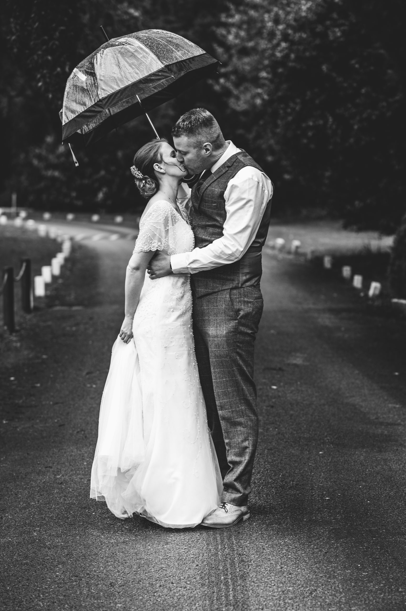 rainy day wedding photo from stonehouse court hotel