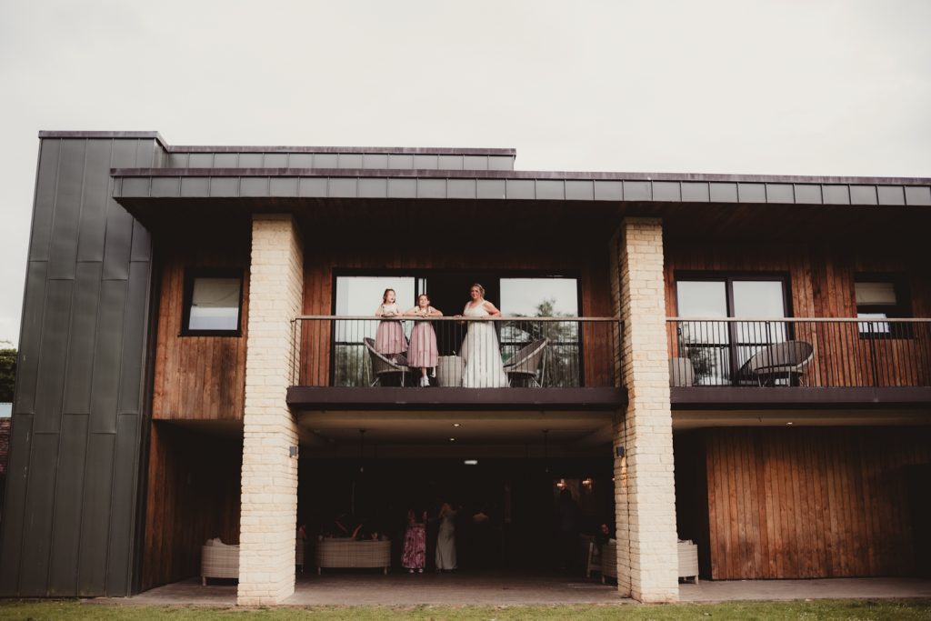 A bride and her flowergirls at Hatherley Manor Hotel in Cheltenham