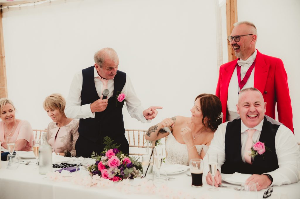 father of the bride during speeches at hardwick Moat Weddings