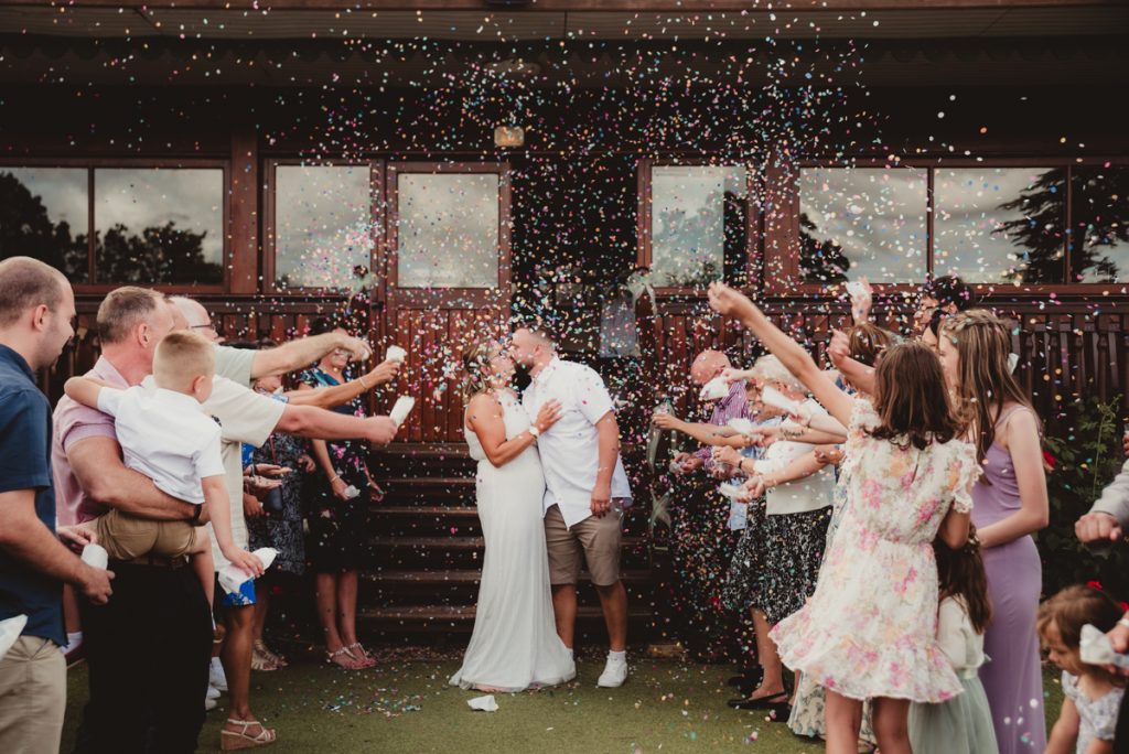 Confetti at dumbleton cricket club captured by a cotswolds wedding photographer