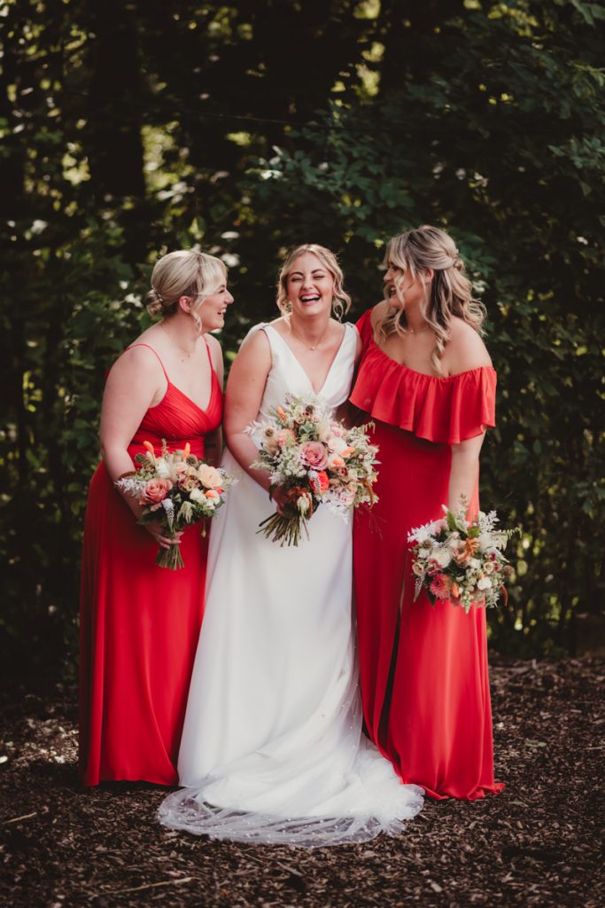 fun group shot of the Bridal Party outside White Horse Barn, Bristol